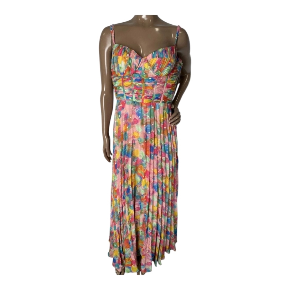 Aqua X Kerri Rosenthal Womens Maxi Dress Pink/Multi Pleated Corset Bust Size XL - Picture 7 of 13
